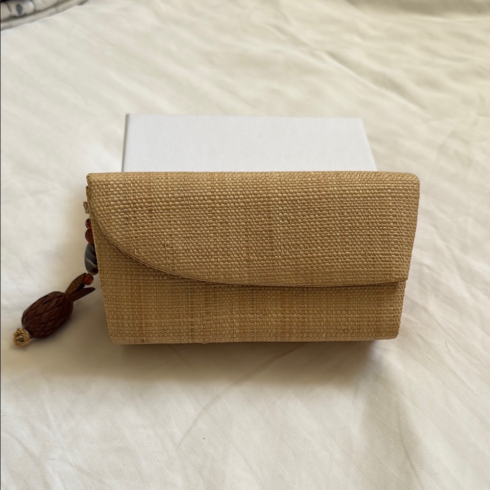 Textured Tan Clutch with Woven Pattern